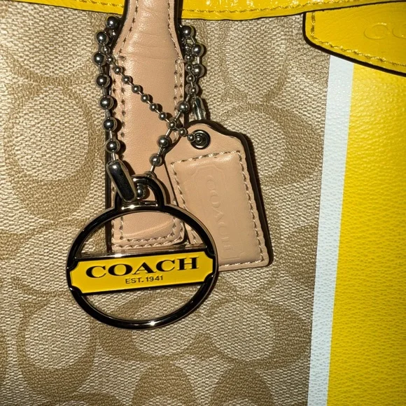 Coach Beige and Yellow Signature Drawstring Tote - Picture 2 of 12